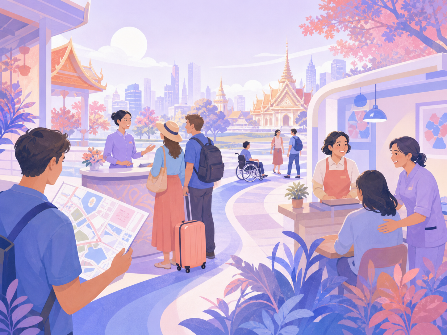 ภาพประกอบการเดินทางและบริการสำหรับผู้ใช้ที่หลากหลาย